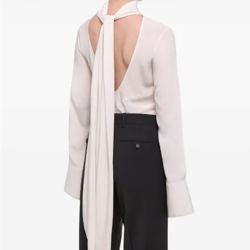 Helmut Lang Elegant White silk Blouse with Scarf Detail